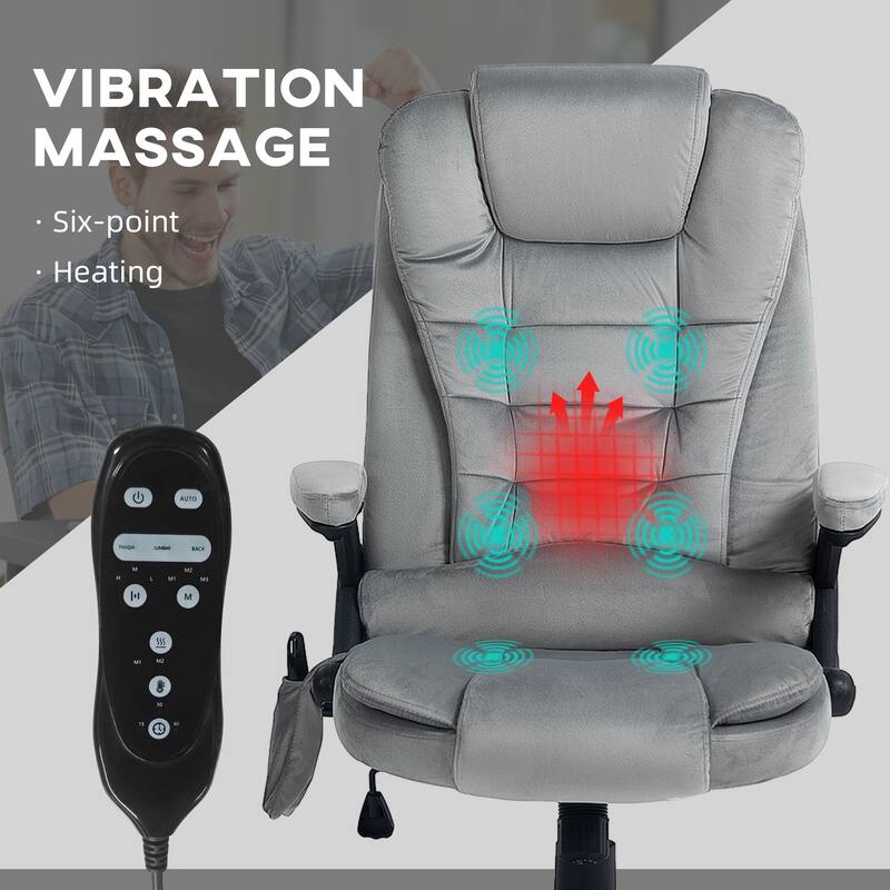 6 Point Vibrating Massage Office Executive Recliner Chair: with Heat, Reclining Backrest, Padded Armrests and Remote