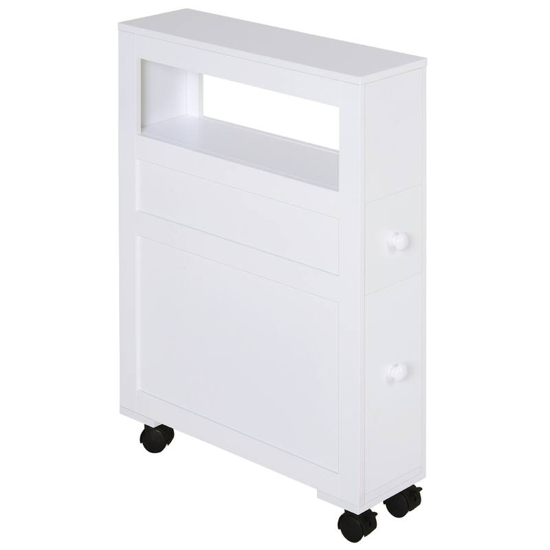 Homcom 6.25" X 20.5" X 28.25" Wood Rolling Narrow Bathroom Side Storage Cabinet - White