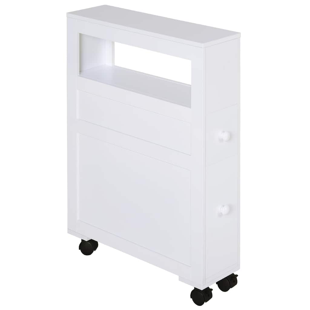 Homcom 6.25" X 20.5" X 28.25" Wood Rolling Narrow Bathroom Side Storage Cabinet - White
