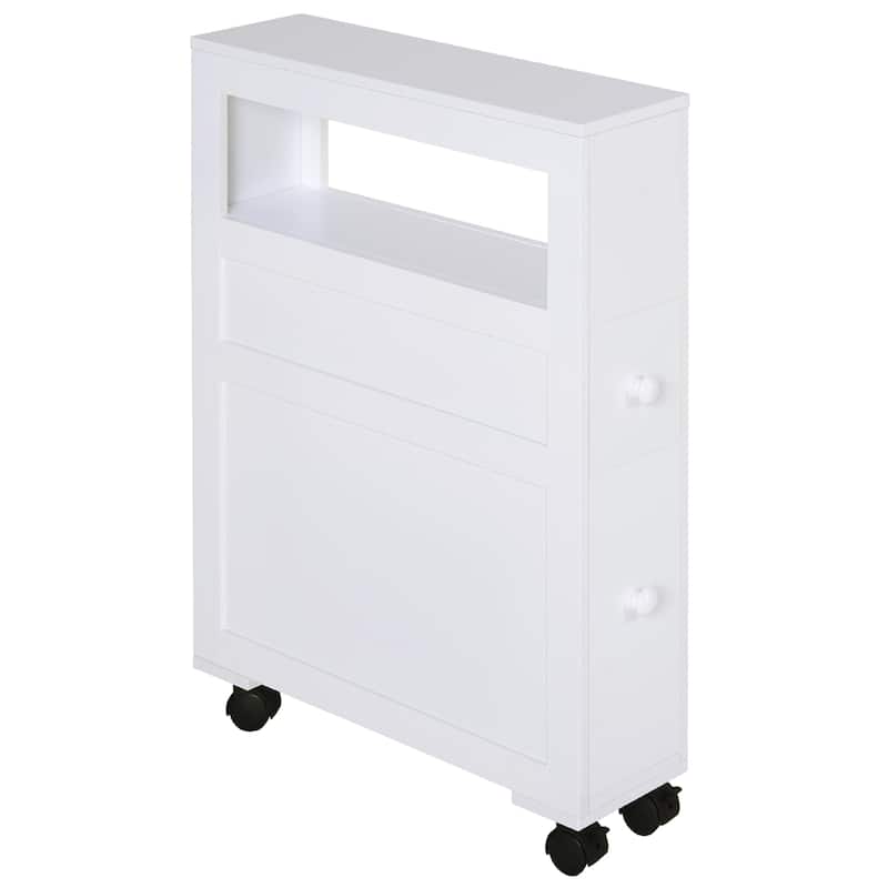 Wood Rolling Narrow Bathroom Side Storage Cabinet