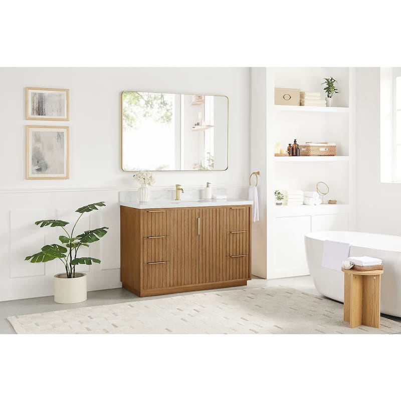 Bangkok Bath Vanity with White Grain Stone Top, no Mirror