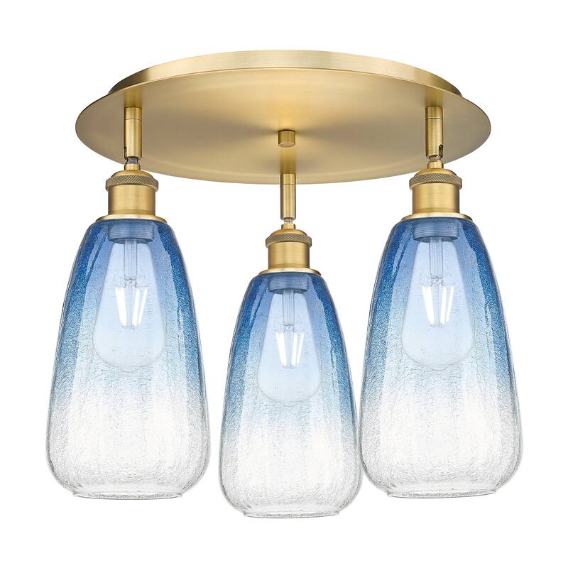 Innovations Lighting Endless Possibilities Ballston - Brookhaven Almond - 3 Light 18" Flush Mount - Brushed Brass/Sapphire Blue