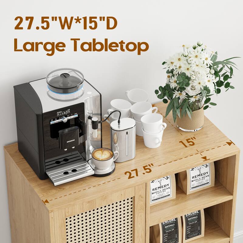 Rattan Buffet Cabinet with Adjustable Shelf, Sideboard with Drawers for Living Room, Kitchen, Entryway