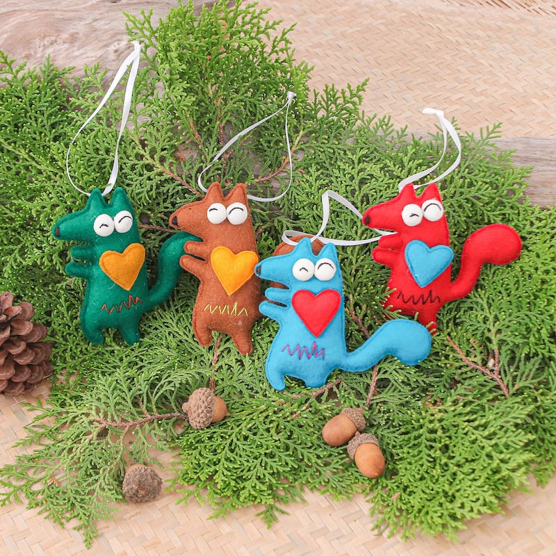Novica Handmade Colors & Wolves Felt Ornaments (Set Of 4)