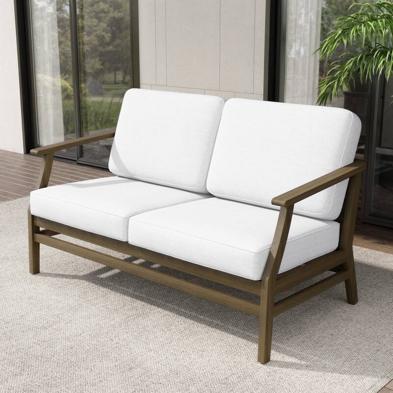 Teak Outdoor Patio Club Chairs Loveseat with Cushions
