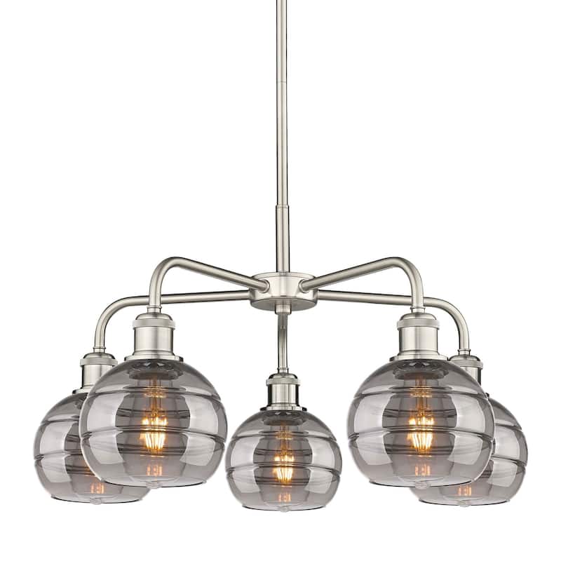 Innovations Lighting 516-5CR-14-24 Rochester Chandelier Rochester 5 - Satin Nickel / Light Smoke
