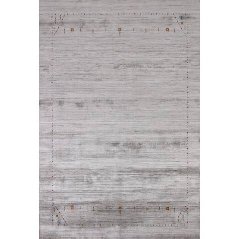 Tribal Grey Gabbeh Indian Area Rug Living Room Handmade Wool Carpet - 8'0" x 9'10"