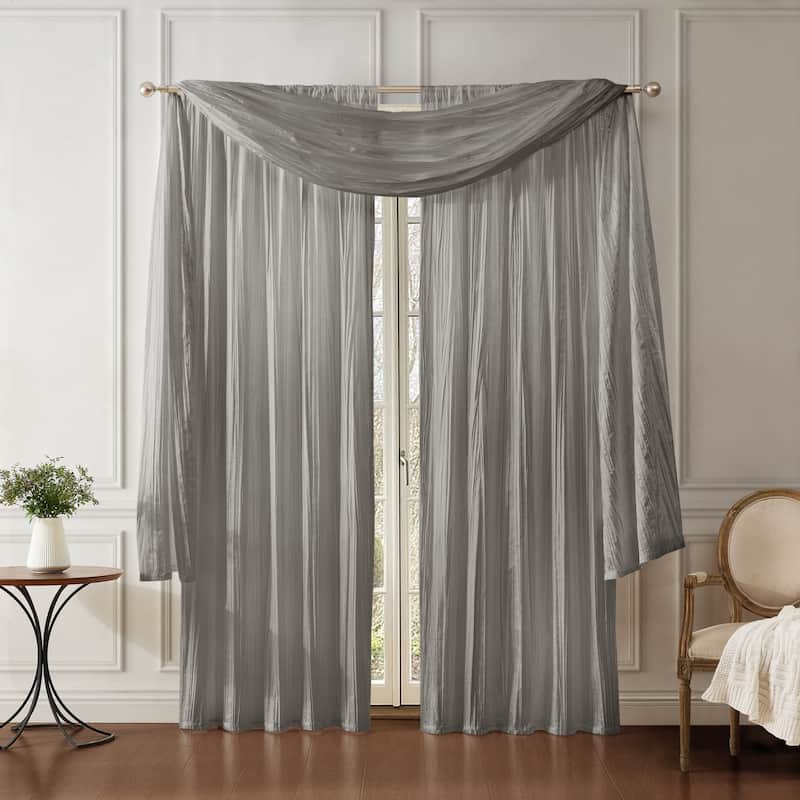 Elrene Athena Rod Pocket Curtain Panel Set of 3 - (2) 52"wx84"l panels and (1) 216"wx52"l scarf - Sterling
