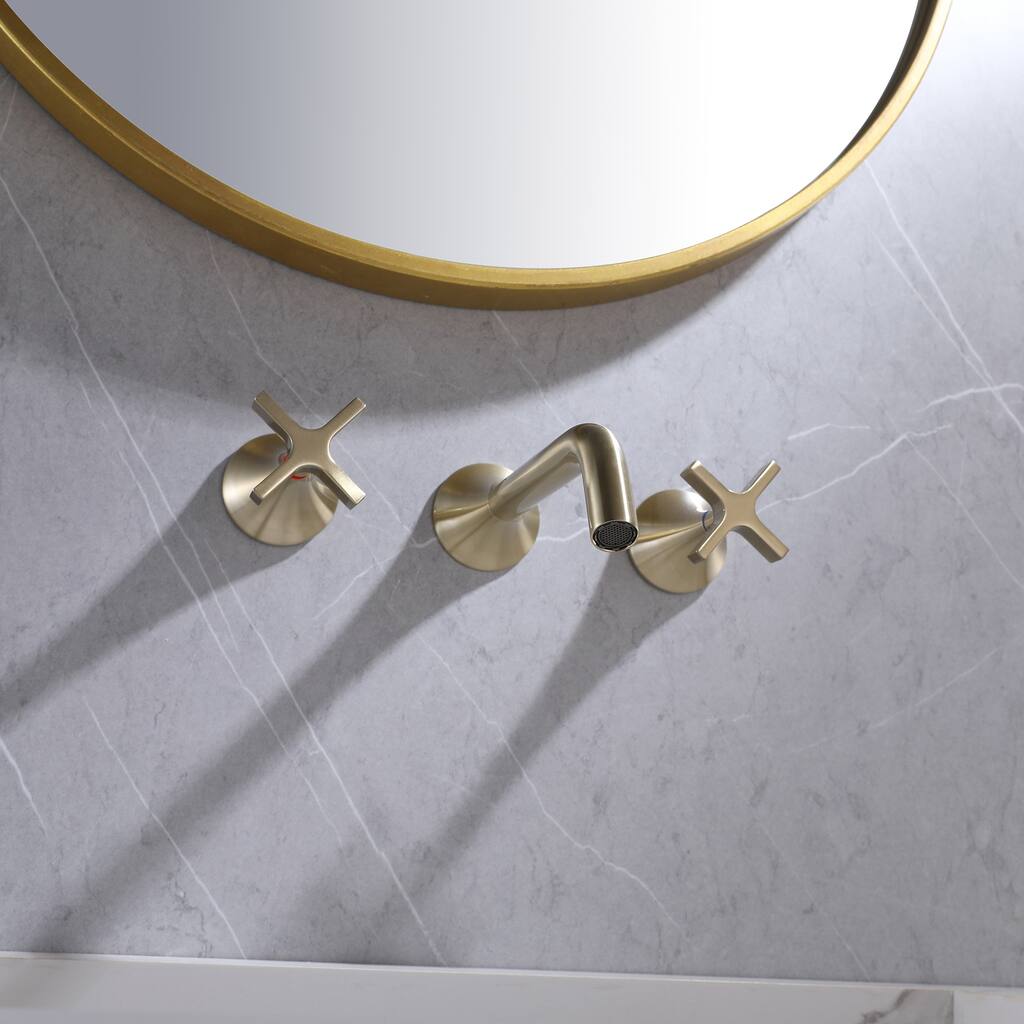 Two Handles Wall Mounted widespread Modern Bathroom Faucet