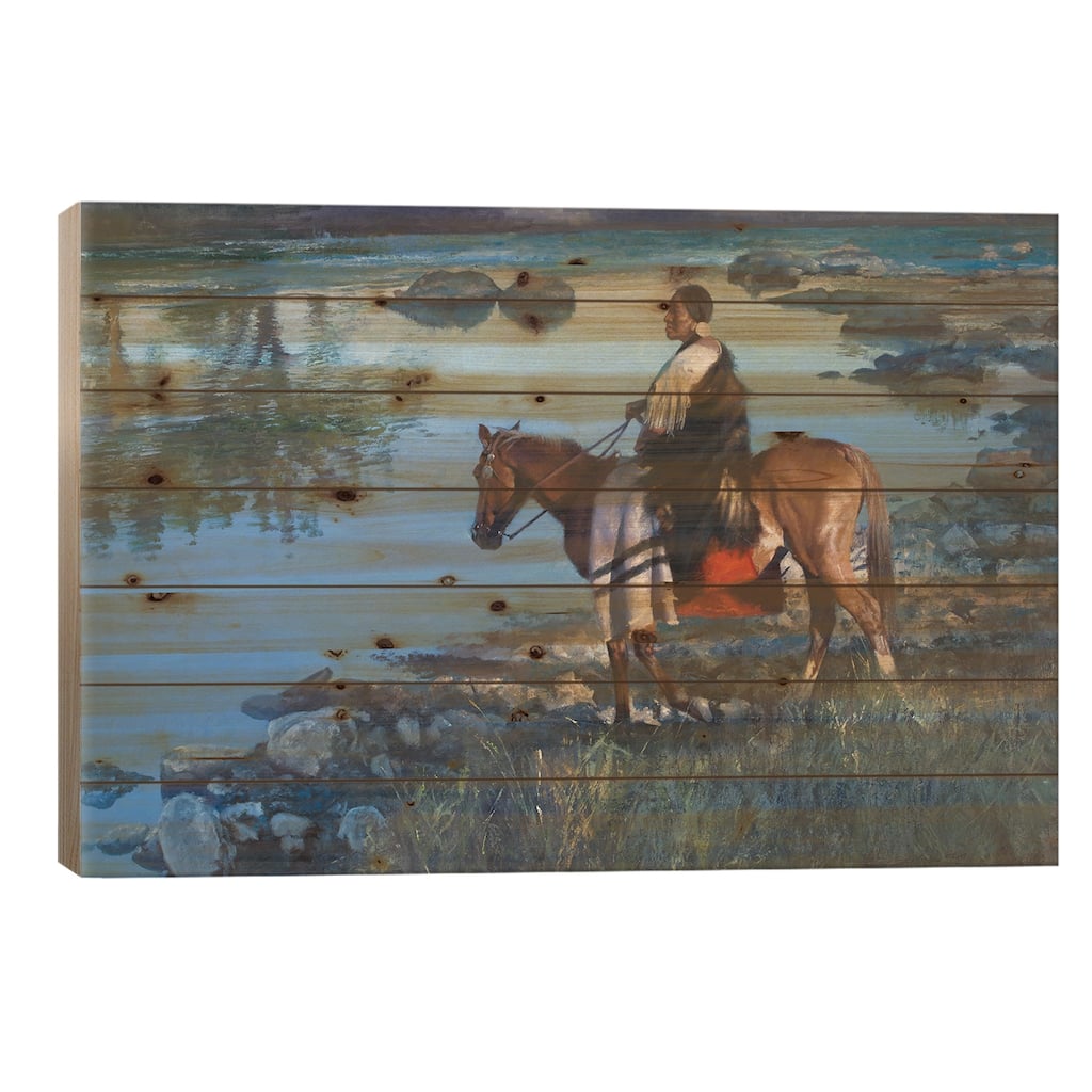 Cool Water Crossing Print On Wood by David Edward Kucera - Multi-Color