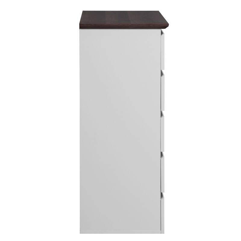 Tall 5-Drawer Vertical Chest with Wood Finish Top and Handleless, Small Dresser for Kids Bedroom, Living Room