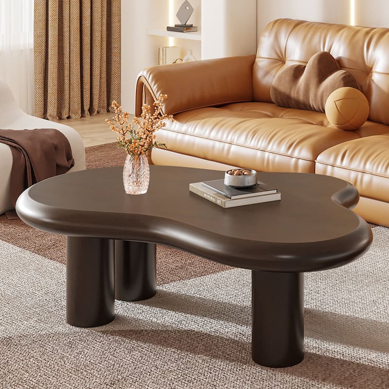 Cloud-Shaped Coffee Table, Cute Center Table with 4 Legs for Living Room - 15.75" H x 46.46" W x 32.28" D - Brown