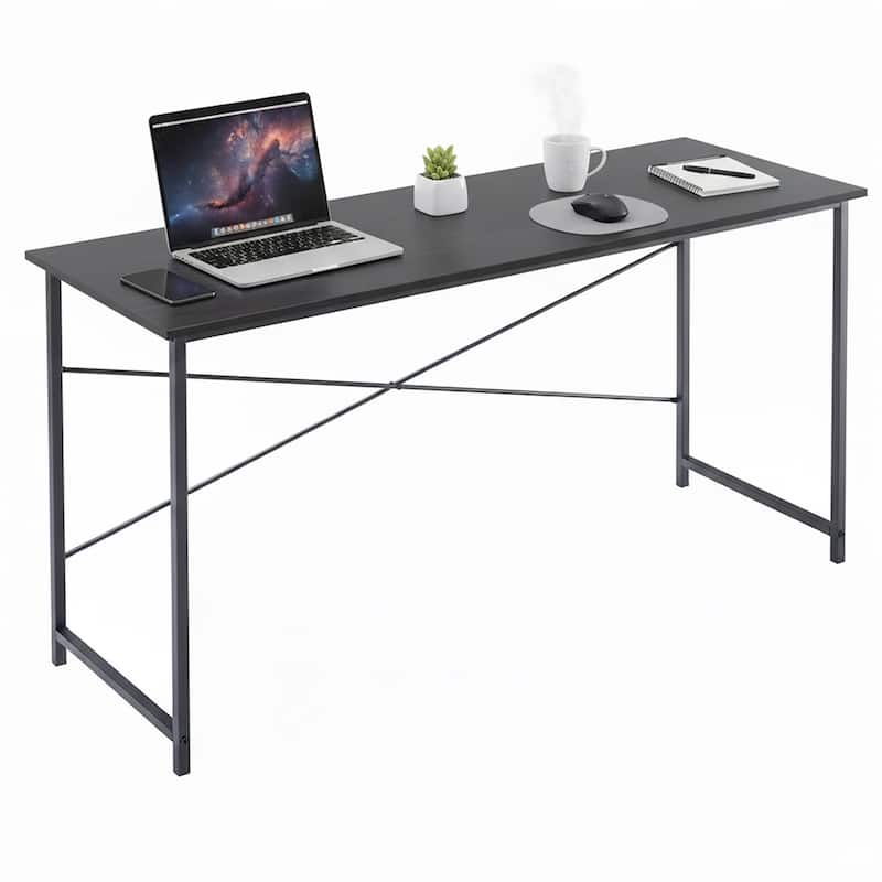 Computer Desk, 40-63 Inch Home Office Desk, Gaming Writing Work from Home Study Desk, Large Legroom, Sturdy Metal Frame - 55 inch - Black