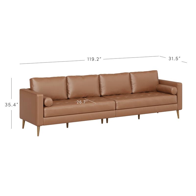 Breeze Mid Century Modern Sofa, Leather Couch with Tufted Cushion and Solid Wood Frame