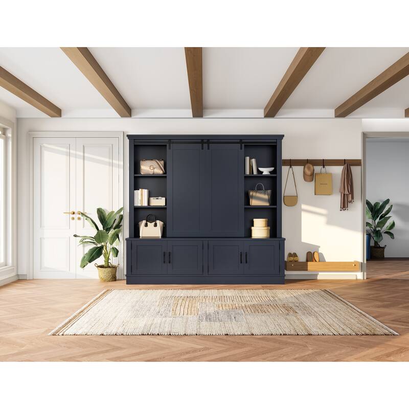 Entryway Cabinet with Sliding Doors, Shoe Storage, Bench and Tree-Shaped Coat Rack, Multi-Functional Hallway Organizer