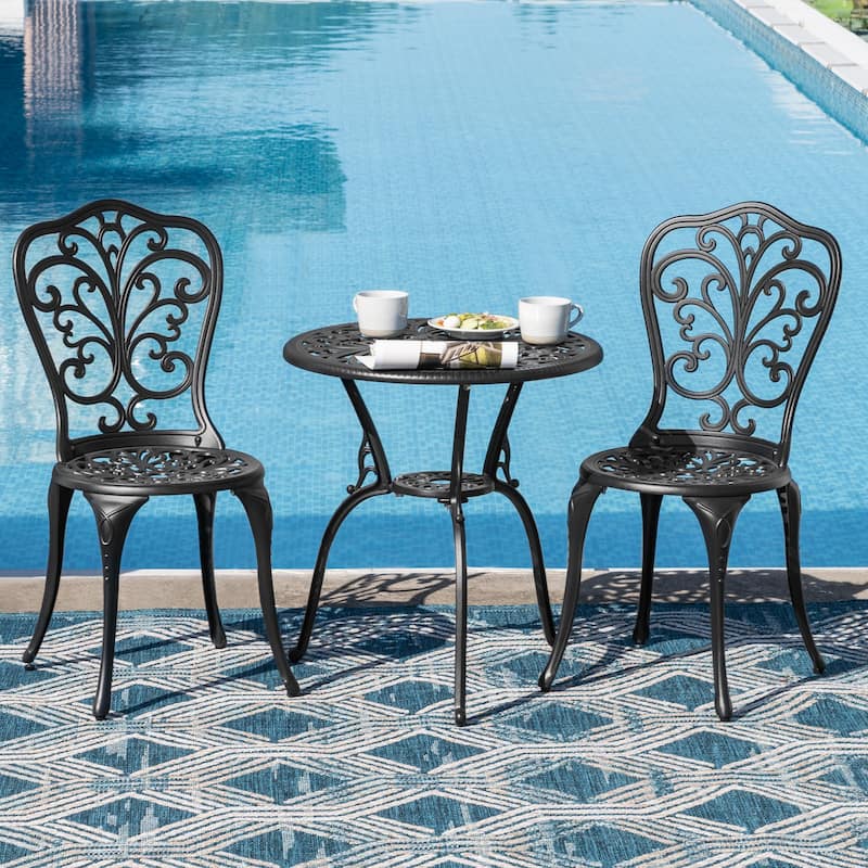 3-Piece Outdoor Bistro Set,Cast Aluminum Patio Set with Umbrella Hole