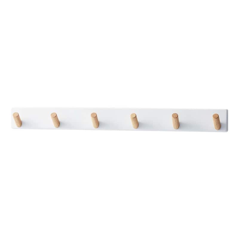 Yamazaki Home Wall-Mounted Coat Rack, Steel and Wood, Holds 13.2 lbs - L 1.77 x W 19.69 x H 1.97 inches - White - L 1.77 x W 19.69 x H  1.97 inches