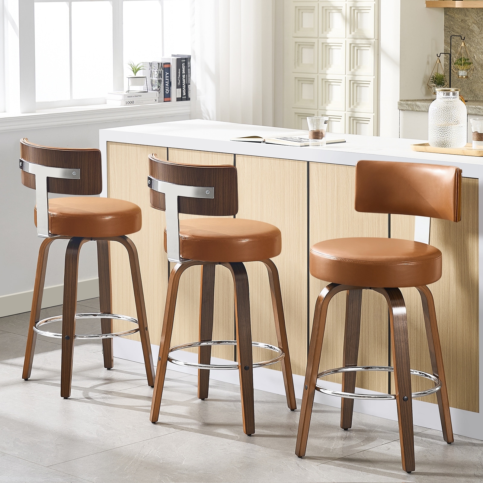 Upholstered Wood Swivel Bar Counter Stools Set of 3 Bed Bath Beyond 39127775