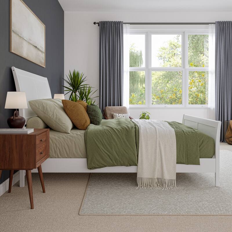 Valencia Solid Wood Low Profile Sleigh Platform Bed with Matching Footboard