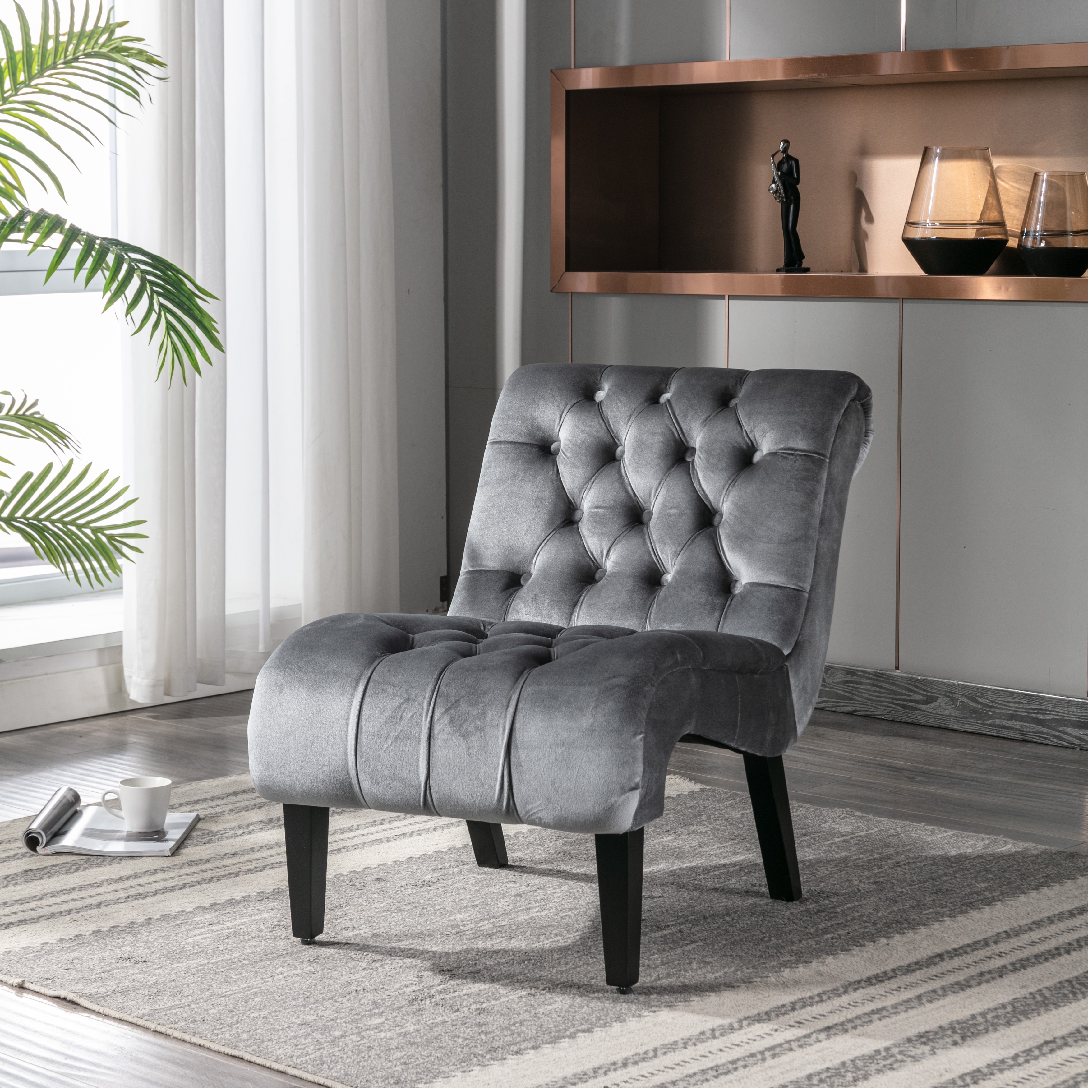 Grey velvet online slipper chair