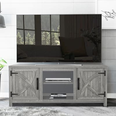 58" Farmhouse Barn Door Entryway Storage Console Table TV Stand - 58 inches in width