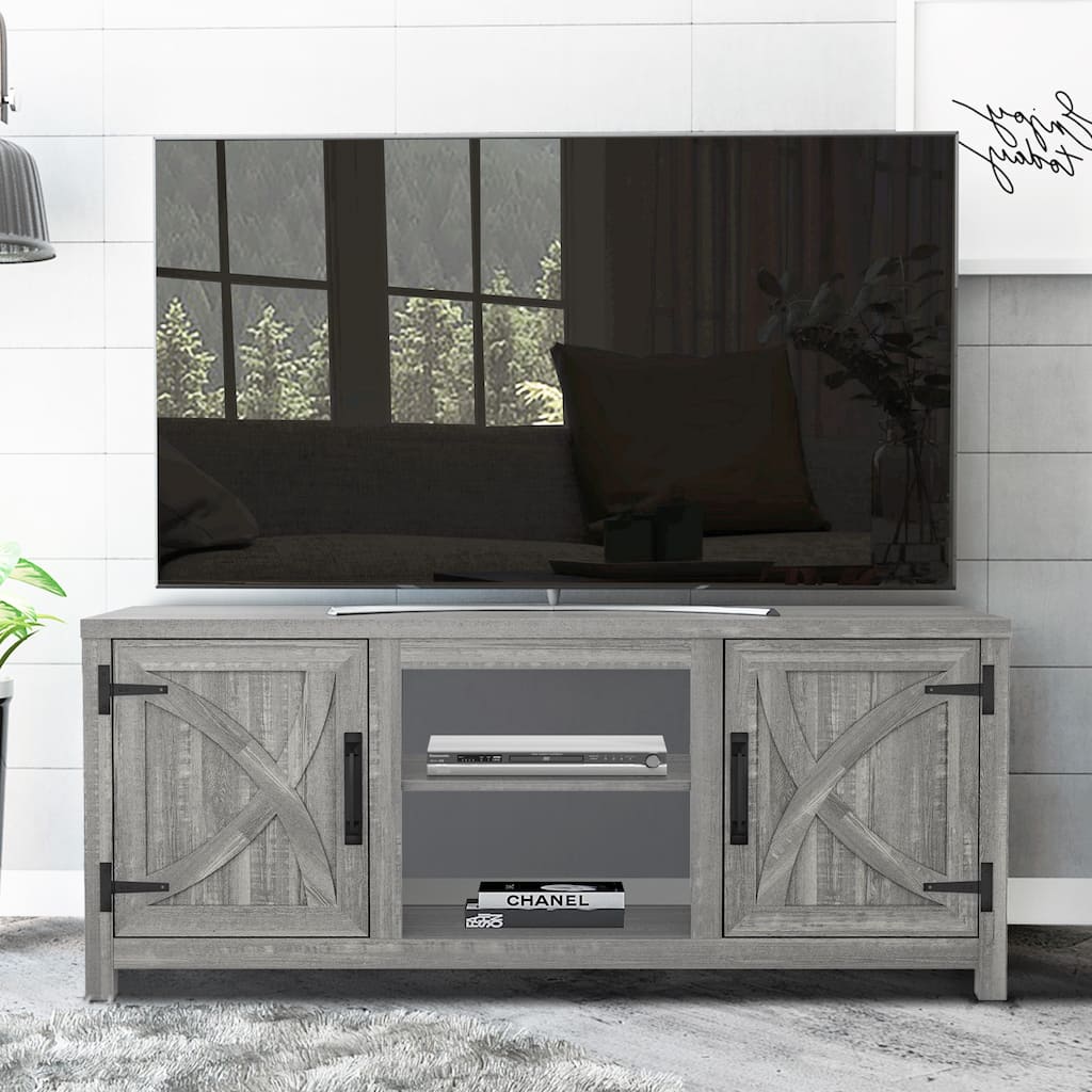 58" Farmhouse Barn Door Entryway Storage Console Table TV Stand - 58 inches in width