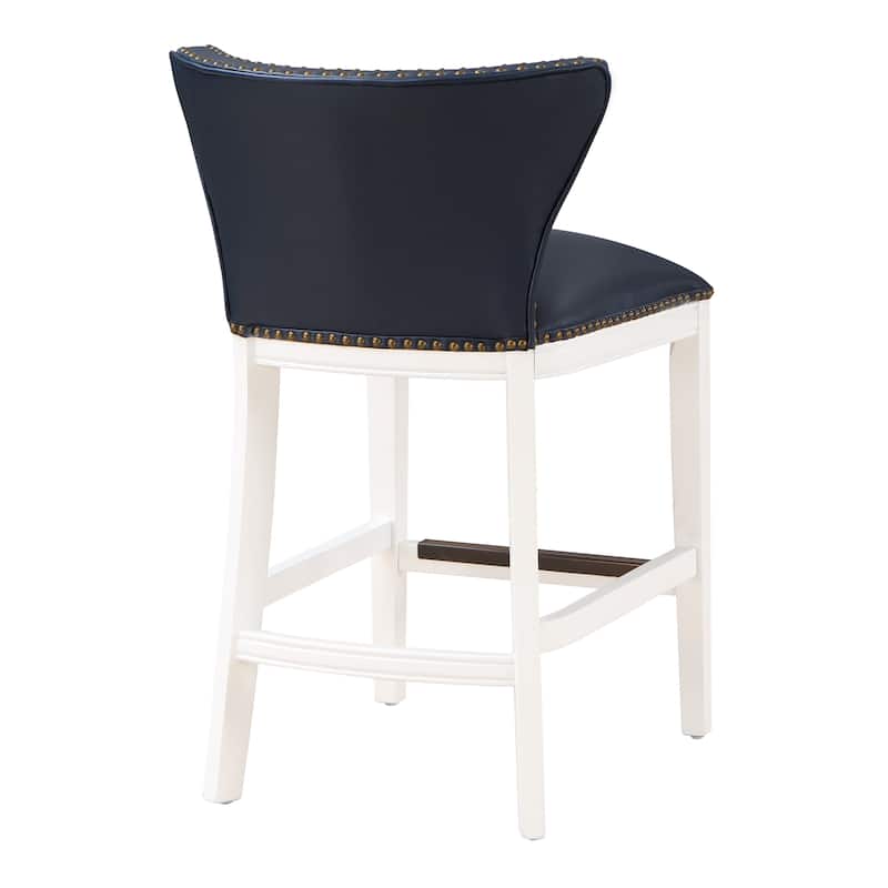 Morgan Midnight Blue Faux Leather and White Wood Counter Stool by Greyson Living