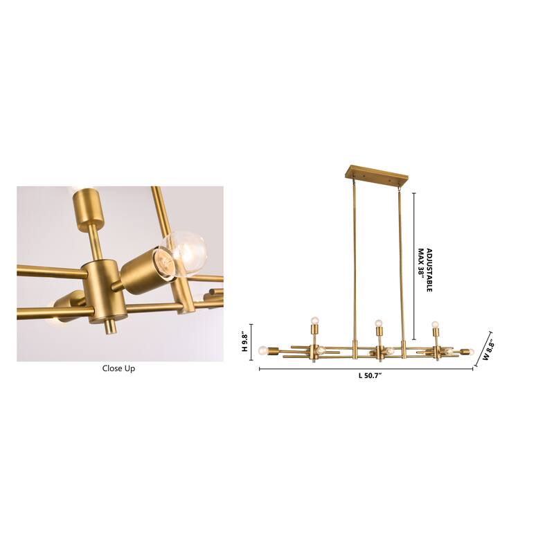 11-Light Matte Brass Metal Chandelier In A Rectangular Shape