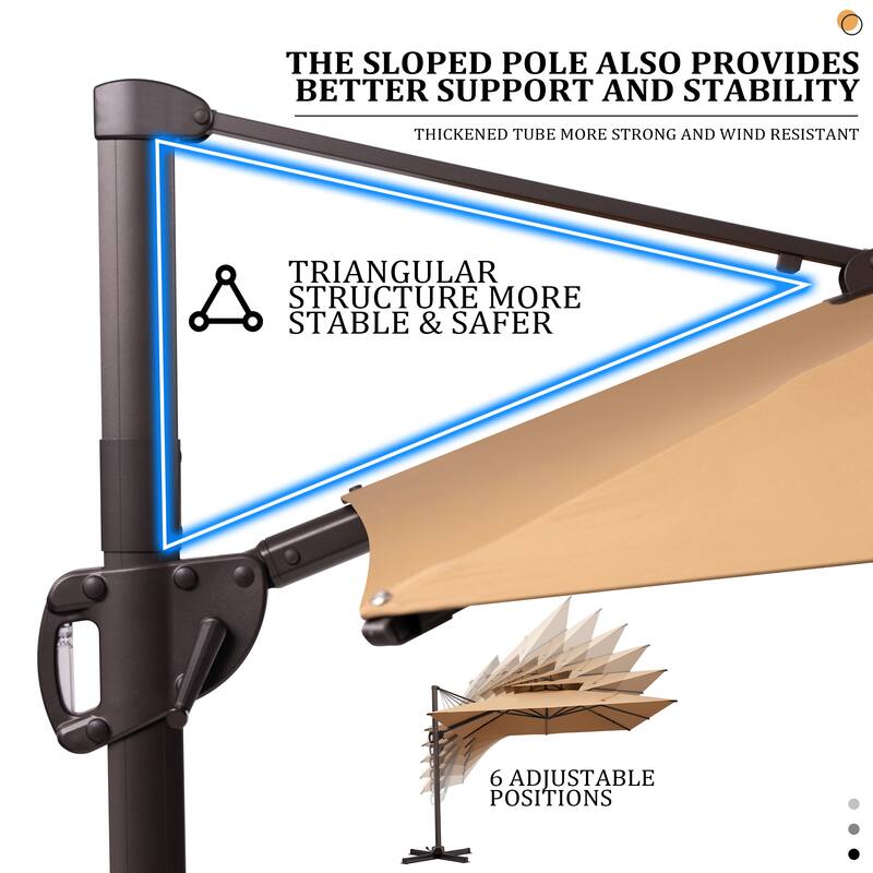 11 ft Square Patio Cantilever Offset Umbrella Double Top with Rod Base