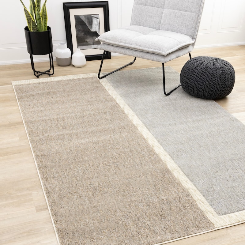 Cara Grey Taupe Cream Minamilist Design Area Rug, 5'3" x 7'7"