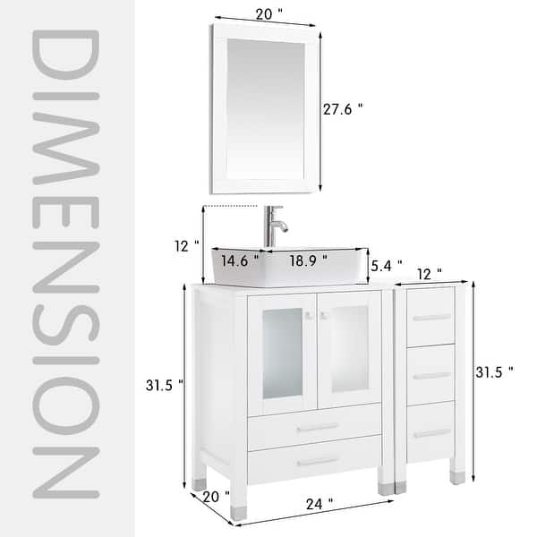 dimension image slide 13 of 18, 36" Bathroom Vanity with Sink Set Side Cabinet