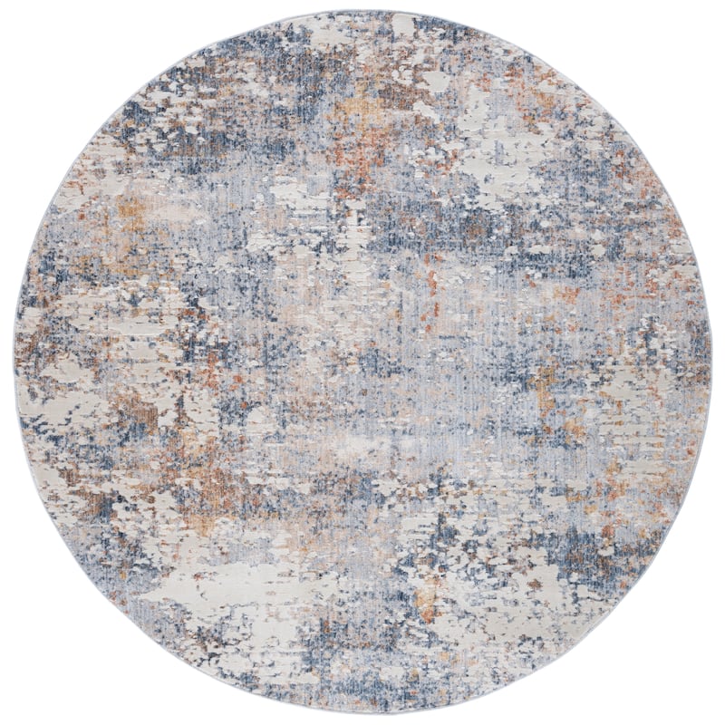 SAFAVIEH Scarlett Hemkea Transitional Rug - 6'7" Round - Blue/Ivory Rust