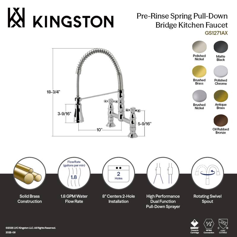 Heritage Two-Handle Deck-Mount Pull-Down Sprayer Kitchen Faucet