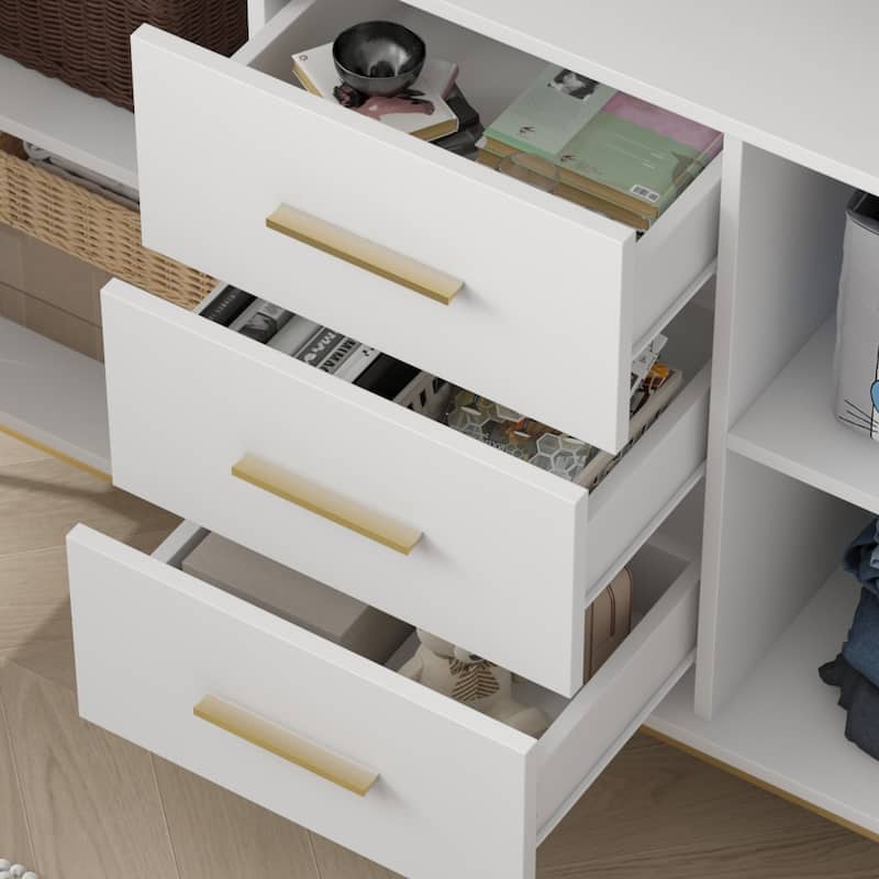 3 Drawer 47.2'' W 29.3"H Combo Dresser Chest White/Black And Gold