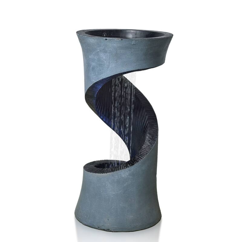 Vbal Spiral Outdoor Fountain in Resin and Fiberglass with LED Light, Pump, and Weather-Resistant Design