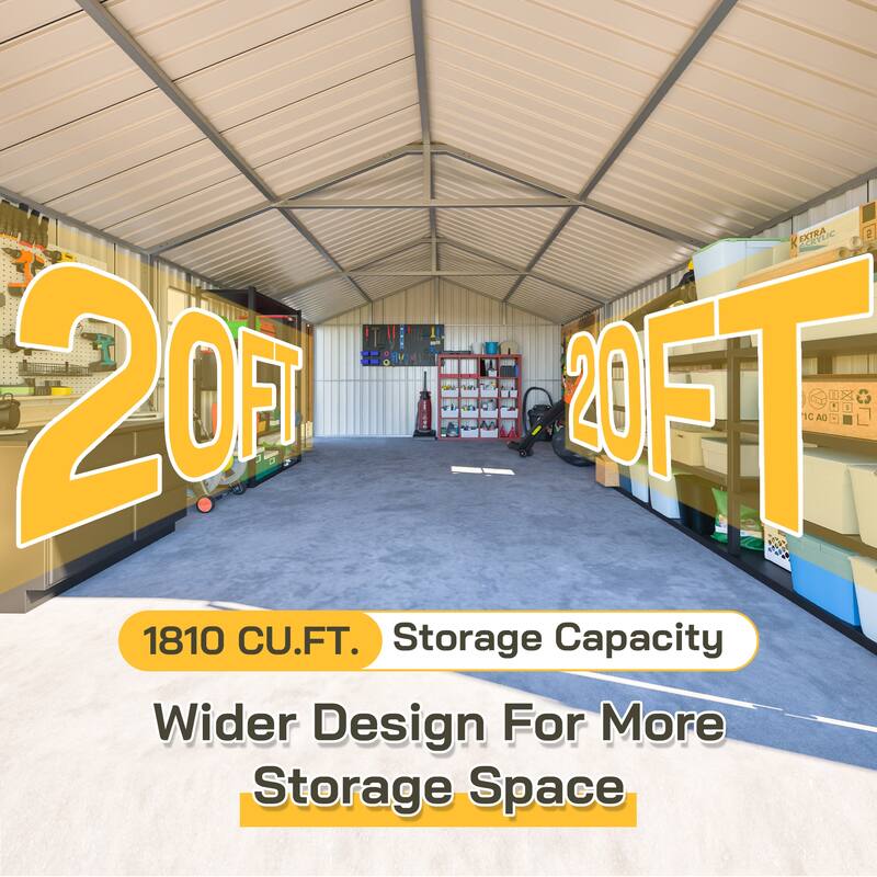 GDFStudio - Cassandra Large Outdoor Metal Storage Shed with Lockable Doors for Secure Vehicle and Equipment Storage