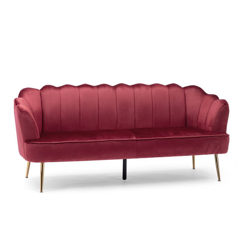 Natural Velvet Channel Stitched 3-seater Sofa with Metal Legs