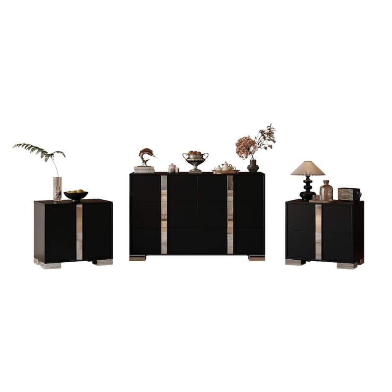 Modern 3-Piece 6-Drawer Dresser and 2 Nightstands Bedroom Set with Metal Handles