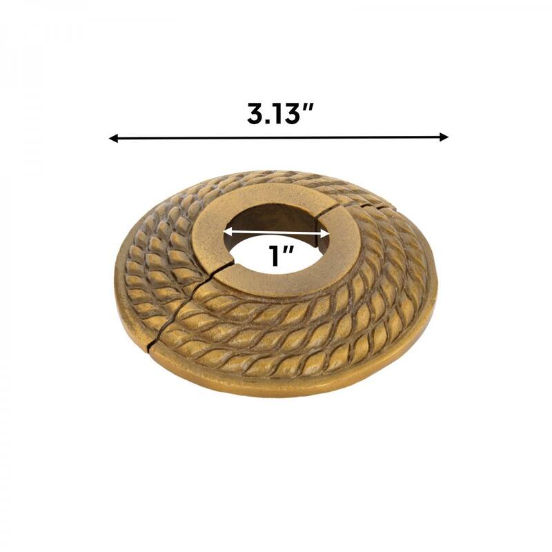 Aluminum Escutcheon Plate 3.13" OD Escutcheon 0.75" IPS Lacquered Antique Gold Finish Radiator Flange Renovators Supply