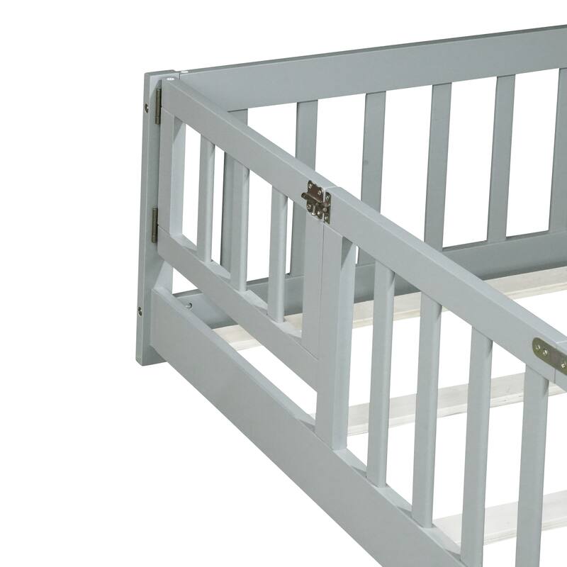 Floor Bed with Fence,Door and Safety Guardrails,Ideal for Kids' Play and Sleep