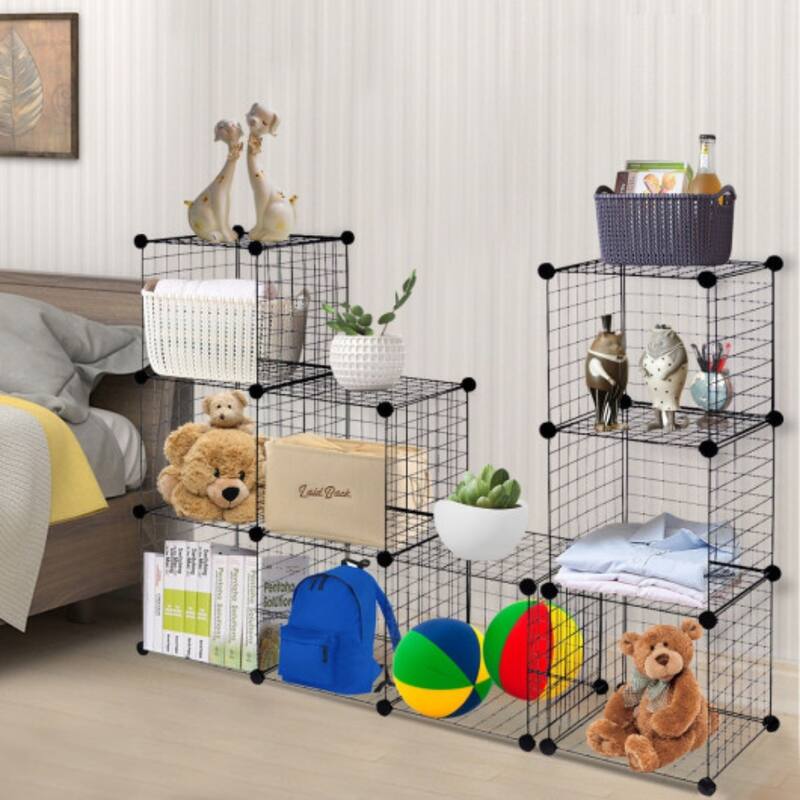 DIY 12 Cube Grid Wire Cube Shelves - 13.8" x 13.8"(L x W) - Black