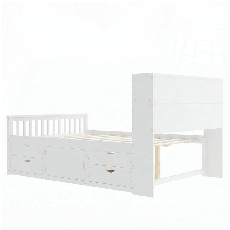 Captain Platform Bed Frame with Storage Bookcases and Shelves