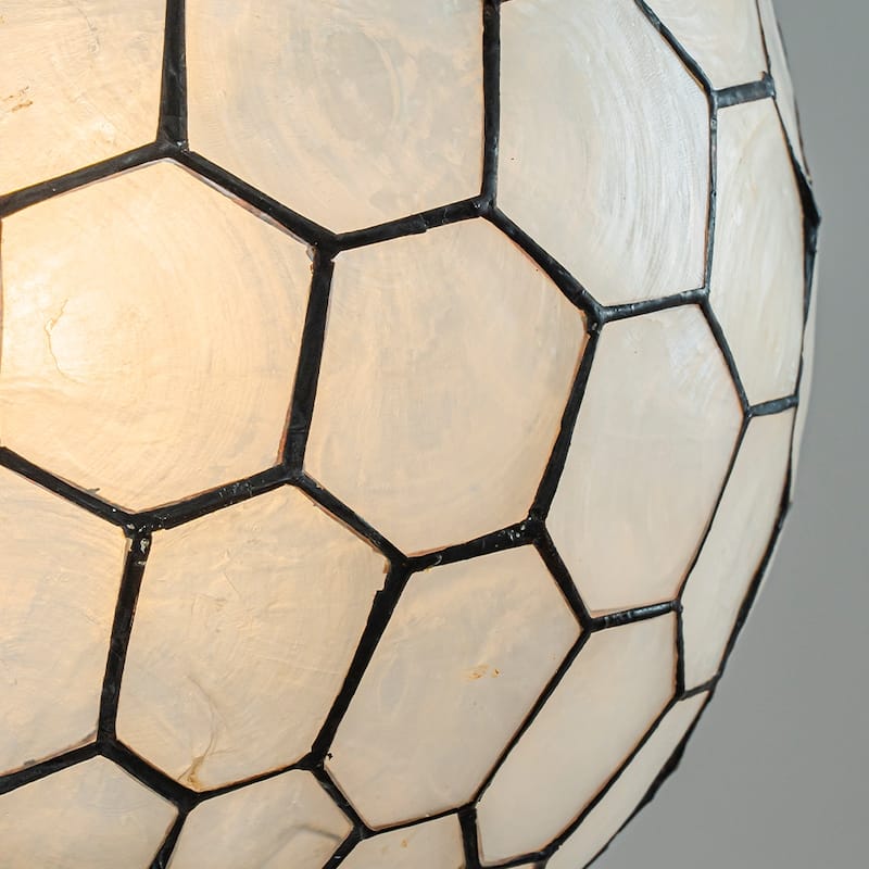 1-Light 12'' Vintage Mid Century Natural Capiz Shell Chandelier Antique Brass French Country Hanging Pendant Light