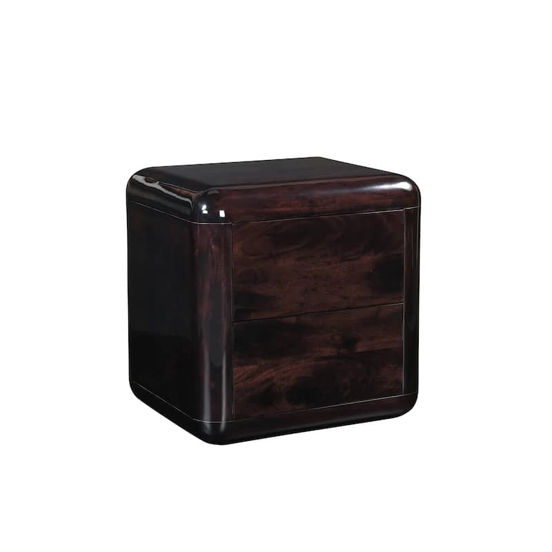 NADAAL STUDIOS Elaria Nightstand, Boxy High Gloss Acacia Body with Rounded Corners Push-to-Open Drawers, Dark Brown
