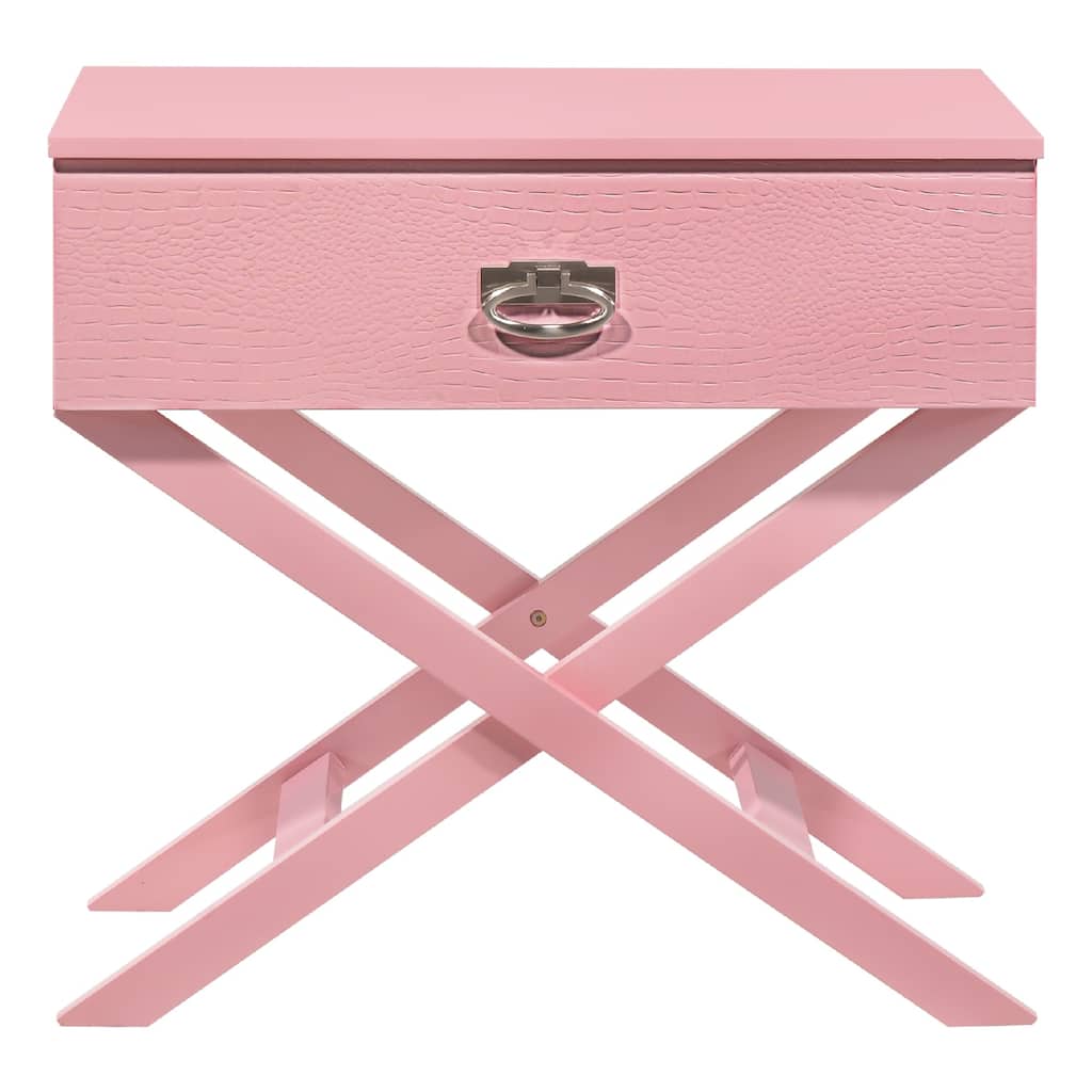 Solid Wooden X-Frame Nightstand with Drawer - 27" - Pink
