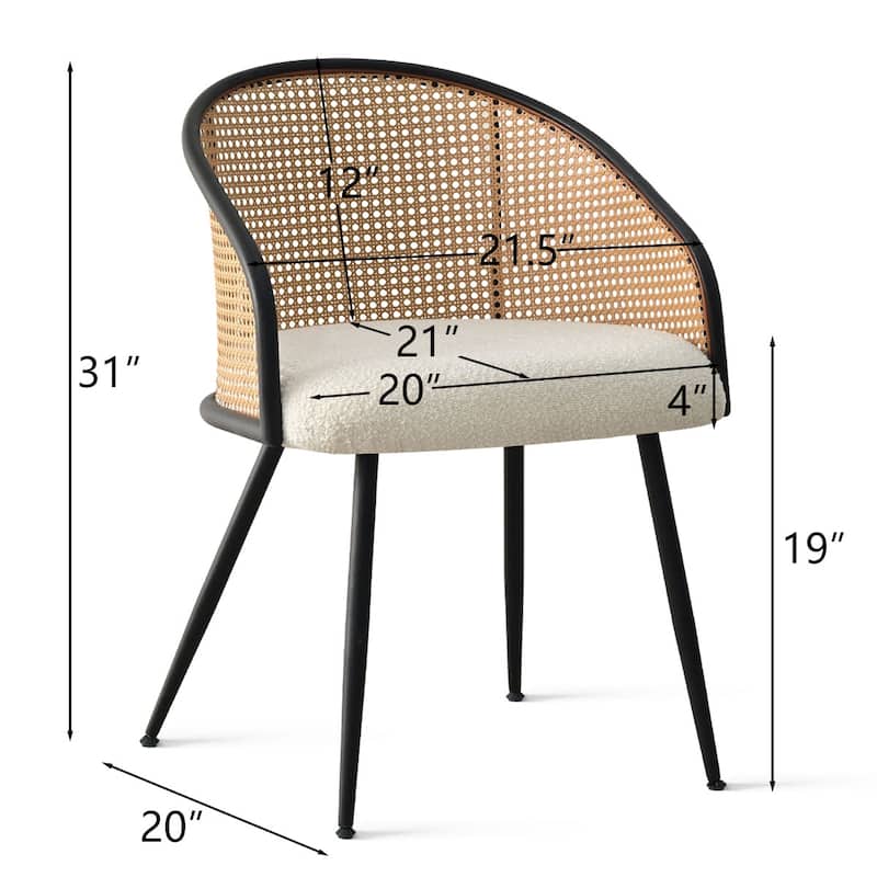 19" Seat Height Rattan Boucle Dining Armchair(Set of 2)