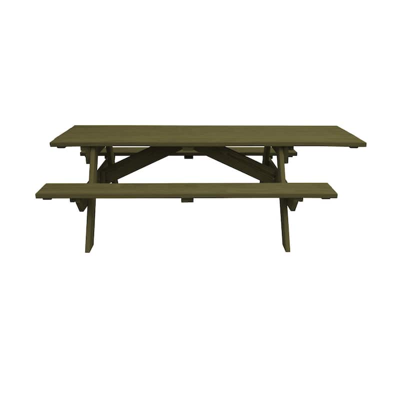 HomeRoots 94" Green Solid Wood Outdoor Picnic Table