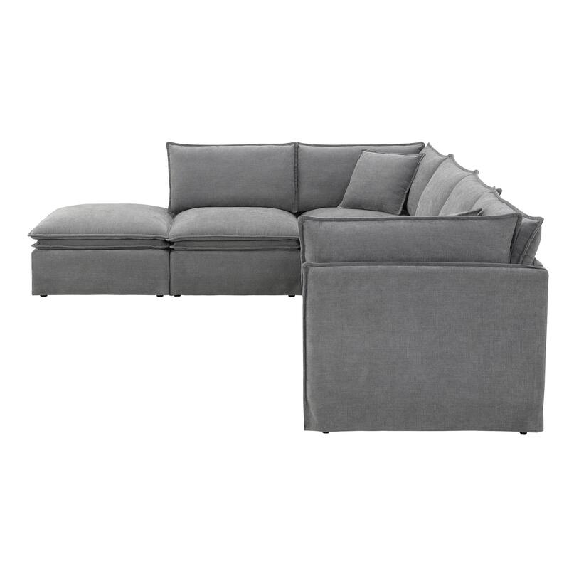 125.5" Chenille Modular Sectional Sofa with Ottoman (6-Seater)
