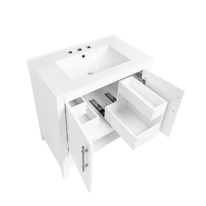 Bathroom Vanity with Ceramic Basin Sink, Bathroom Storage Cabinet with Doors and Drawers, Bathroom Cabinet with Open Shelf