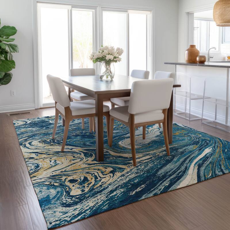 Machine Washable Indoor/ Outdoor Abstract Brushstroke Chantille Rug